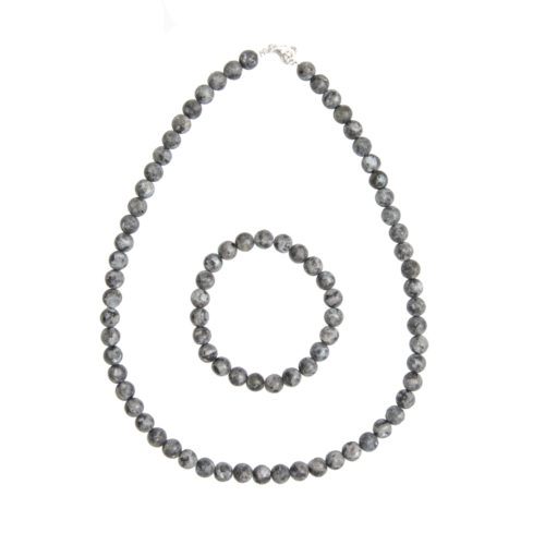 parure larvikite pierres boules 8mm
