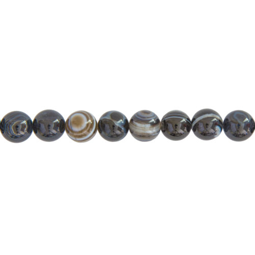 fil agate zonée noire pierres boules 12mm