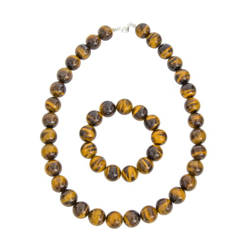 coffret oeil de tigre pierres boules 14mm