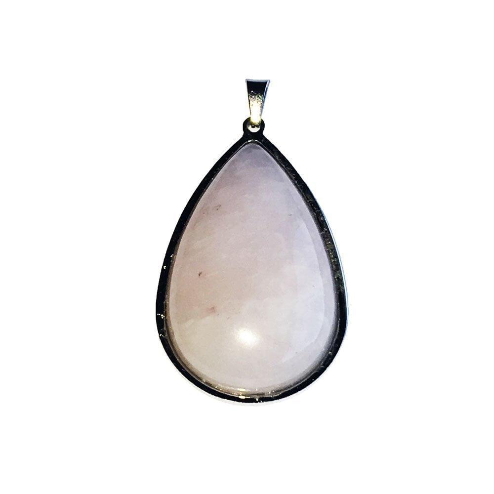 pendentif-quartz-rose-goutte-montee-acier-01 pendentif quartz rose goutte monté acier