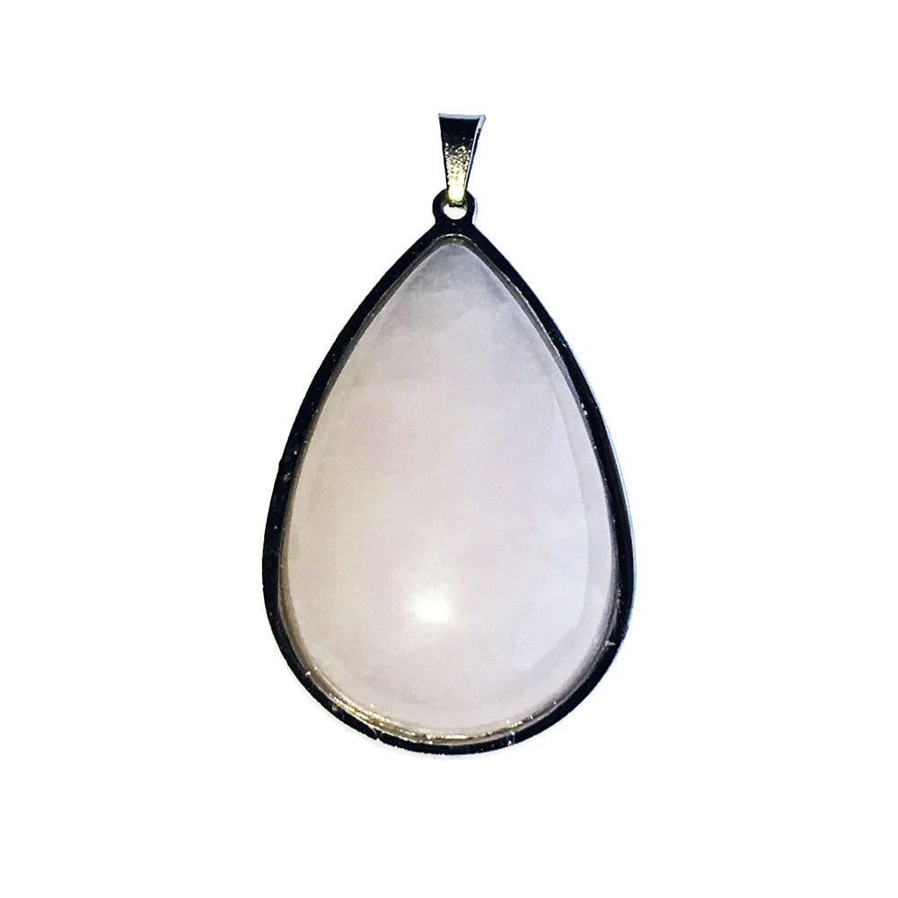pendentif-quartz-rose-goutte-montee-acier-02 pendentif quartz rose goutte monté acier