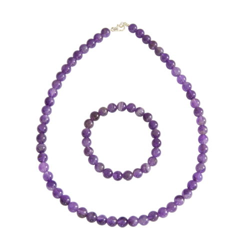 parure améthyste pierres boules 8mm