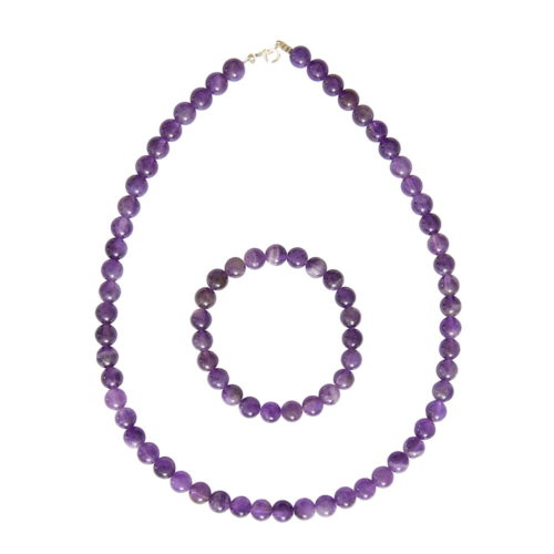 parure améthyste pierres boules 8mm