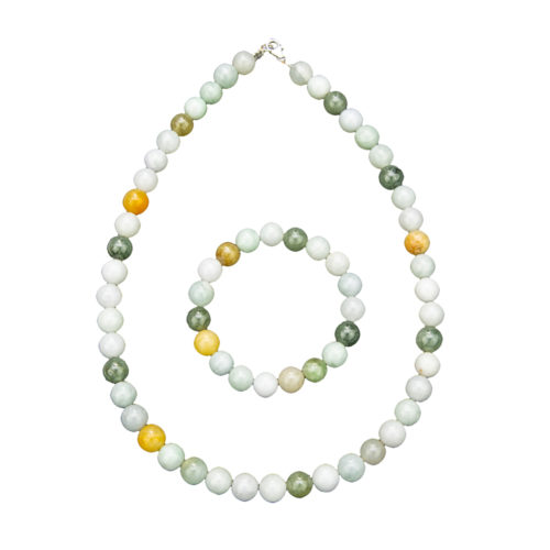 parure jade vert pierres boules 10mm