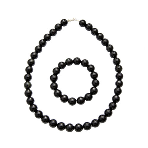 parure obsidienne noire pierres boules 12mm