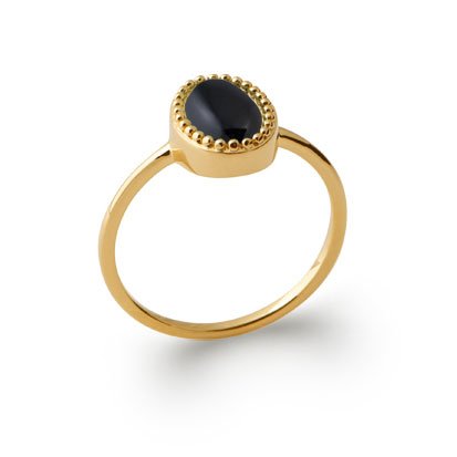 bague agate noire plaqué or 750
