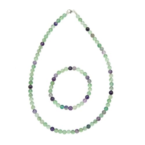 parure fluorite multicolore pierres boules 6mm