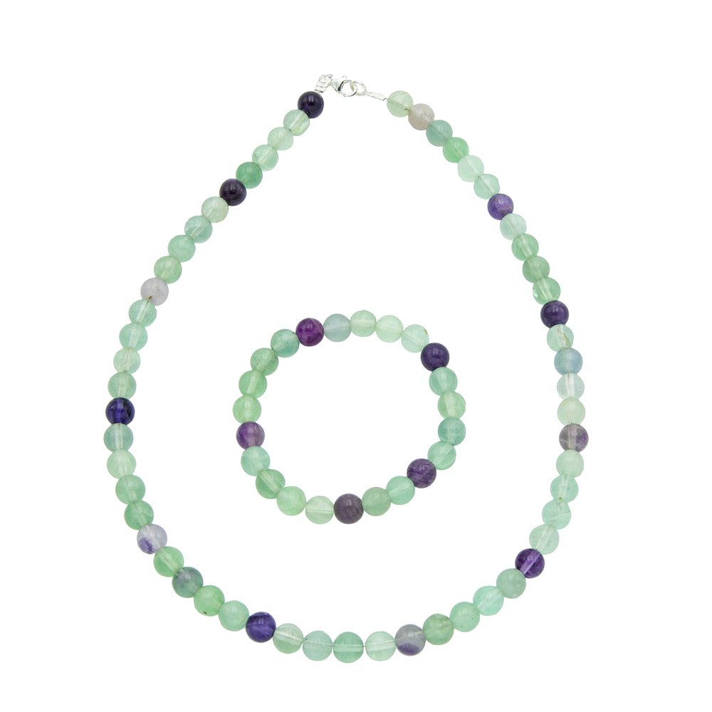 parure fluorite multicolore pierres boules 8mm parure fluorite multicolore pierres boules 8mm