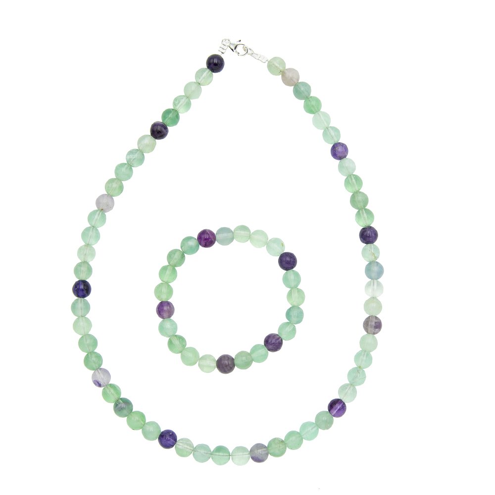 parure fluorite multicolore pierres boules 8mm parure fluorite multicolore pierres boules 8mm