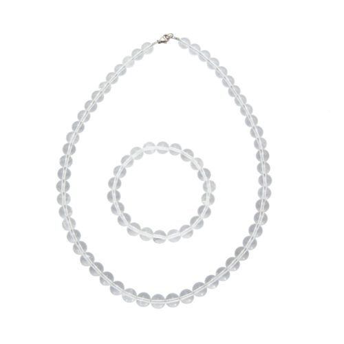 parure cristal de roche pierres boules 8mm