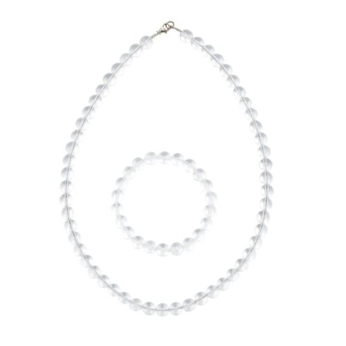 parure cristal de roche pierres boules 8mm