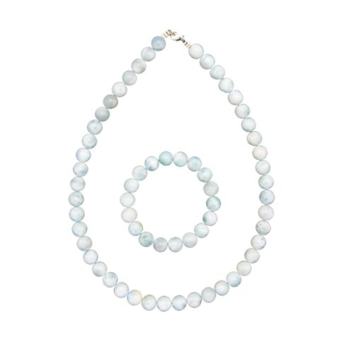 parure larimar pierres boules 10mm