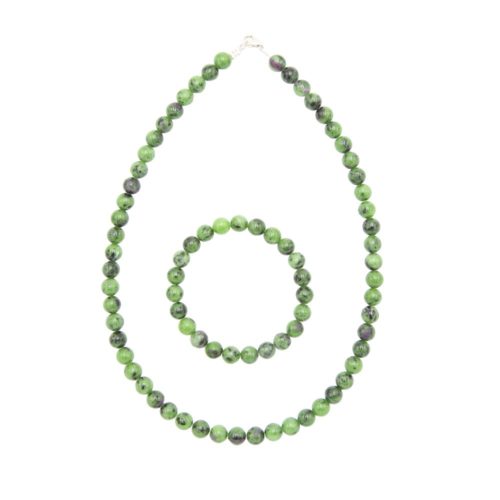 parure rubis sur zoisite pierres boules 8mm