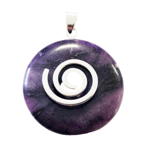 pendentif fluorite pi chinois donut 30mm spirale argentee