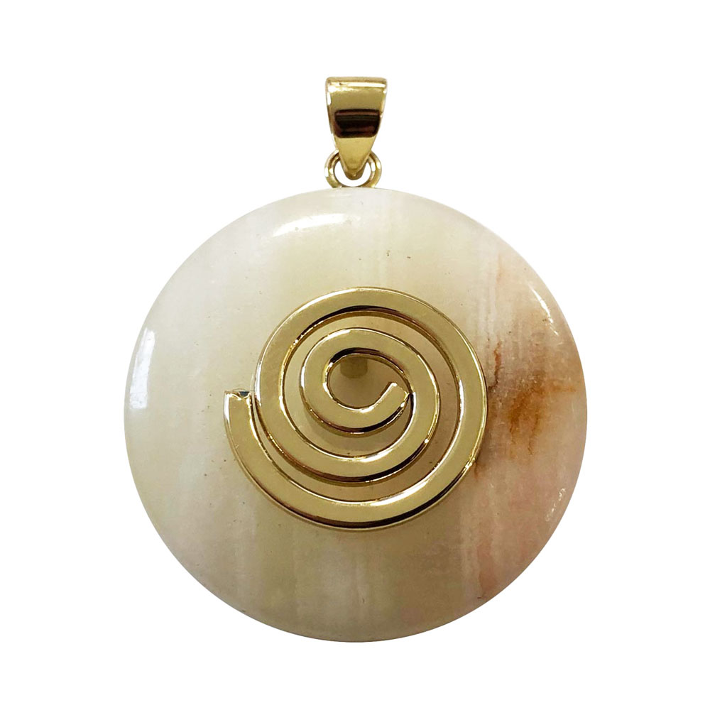 pendentif-aragonite-verte-pi-chinois-donut-spirale-doree-30mm pendentif aragonite verte pi chinois