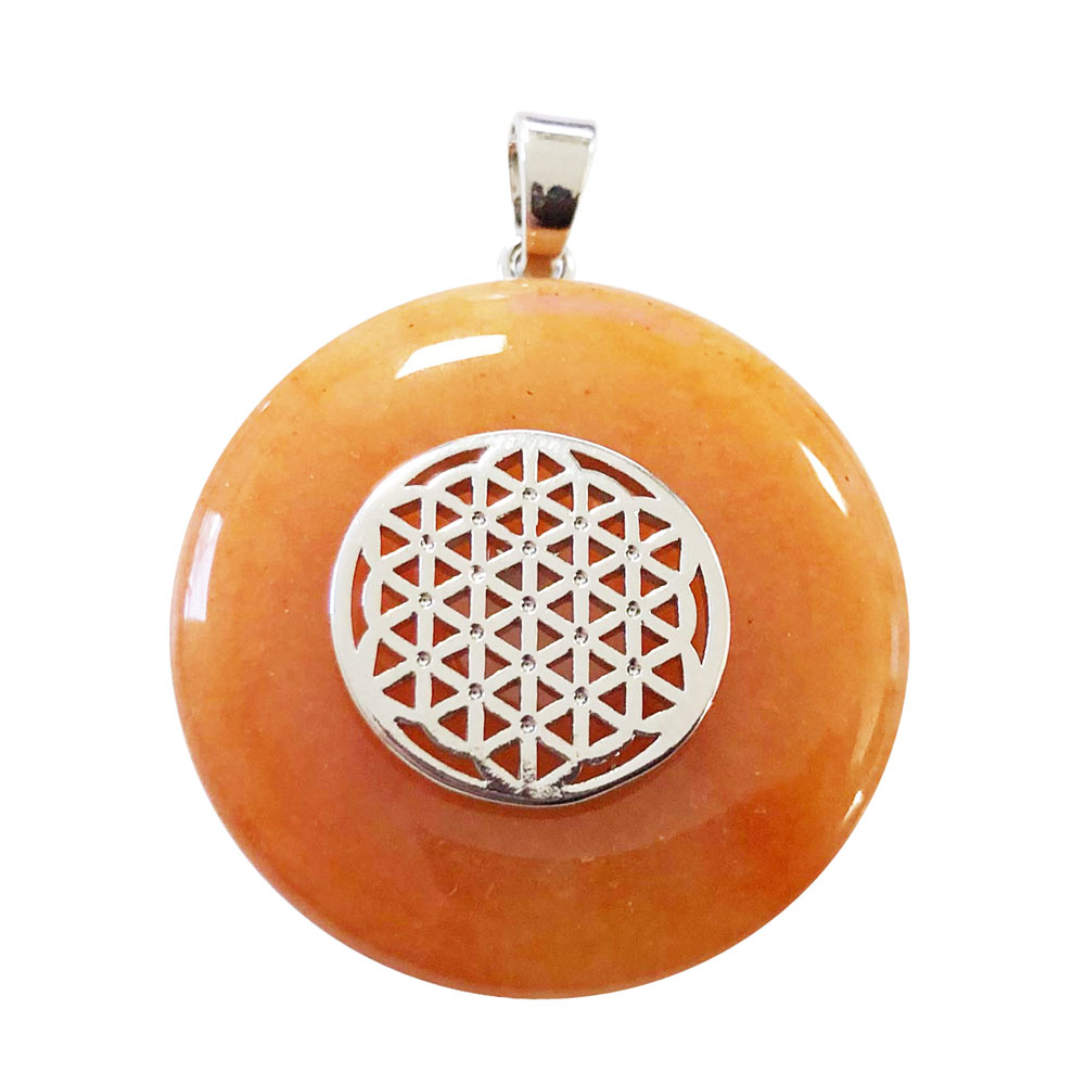 pendentif-aventurine-rouge-pi-chinois-donut-fleur-de-vie-30mm pendentif aventurine rouge pi chinois