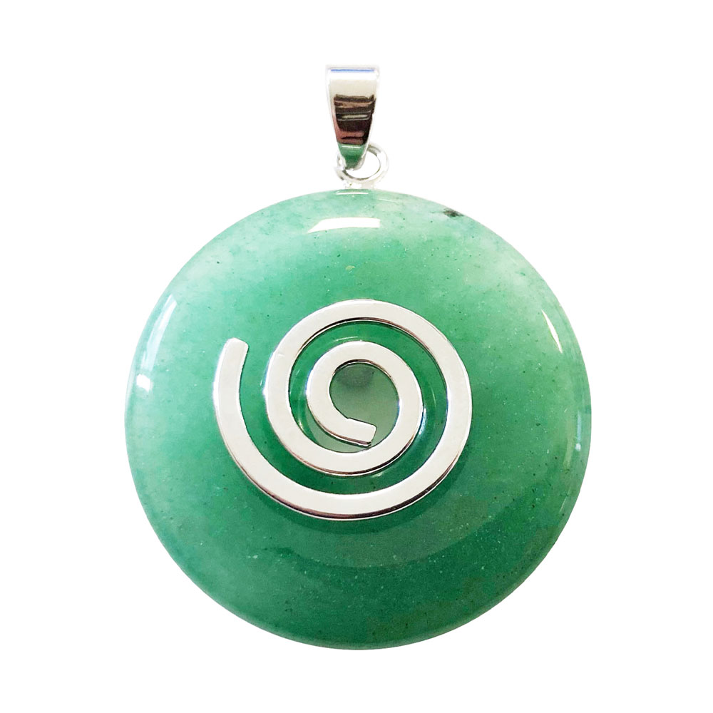 pendentif-aventurine-verte-pi-chinois-donut-spirale-argentee-30mm pendentif aventurine verte pi chinois