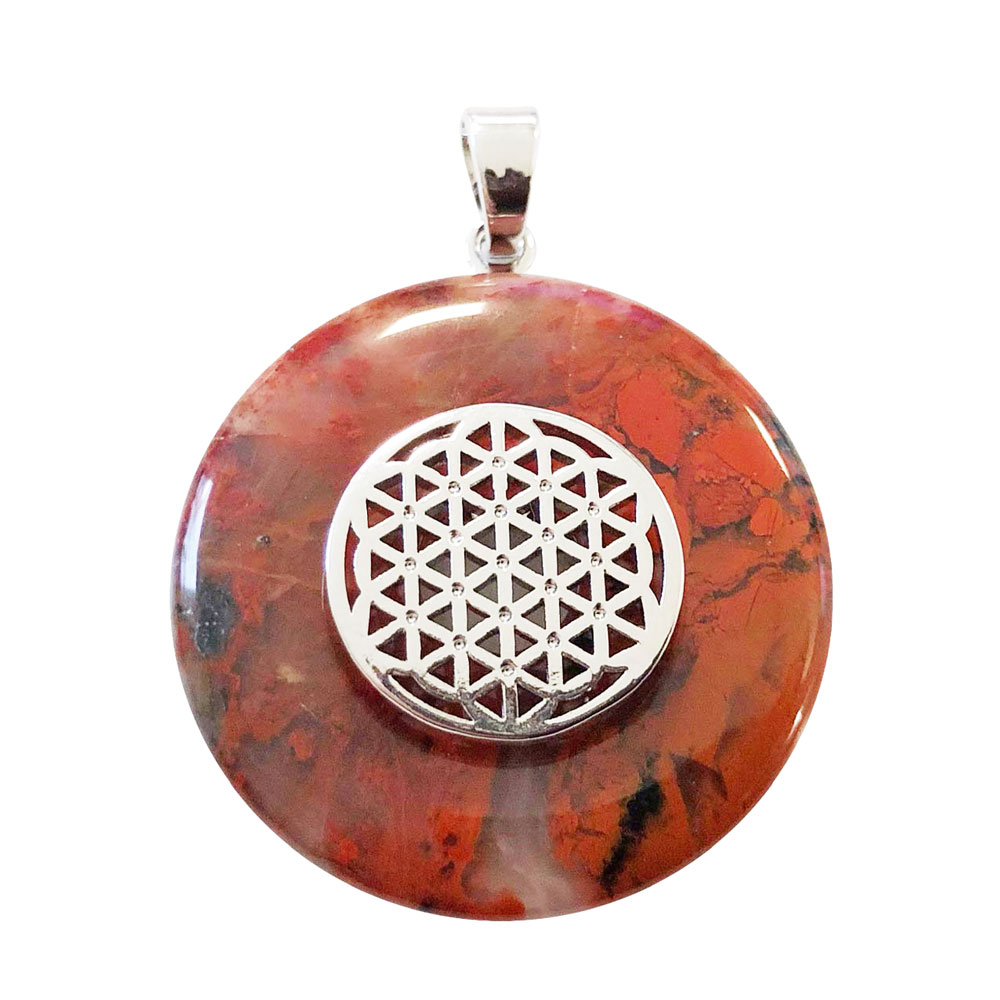 pendentif-jaspe-brechique-pi-chinois-donut-fleur-de-vie-30mm pendentif jaspe bréchique pi chinois