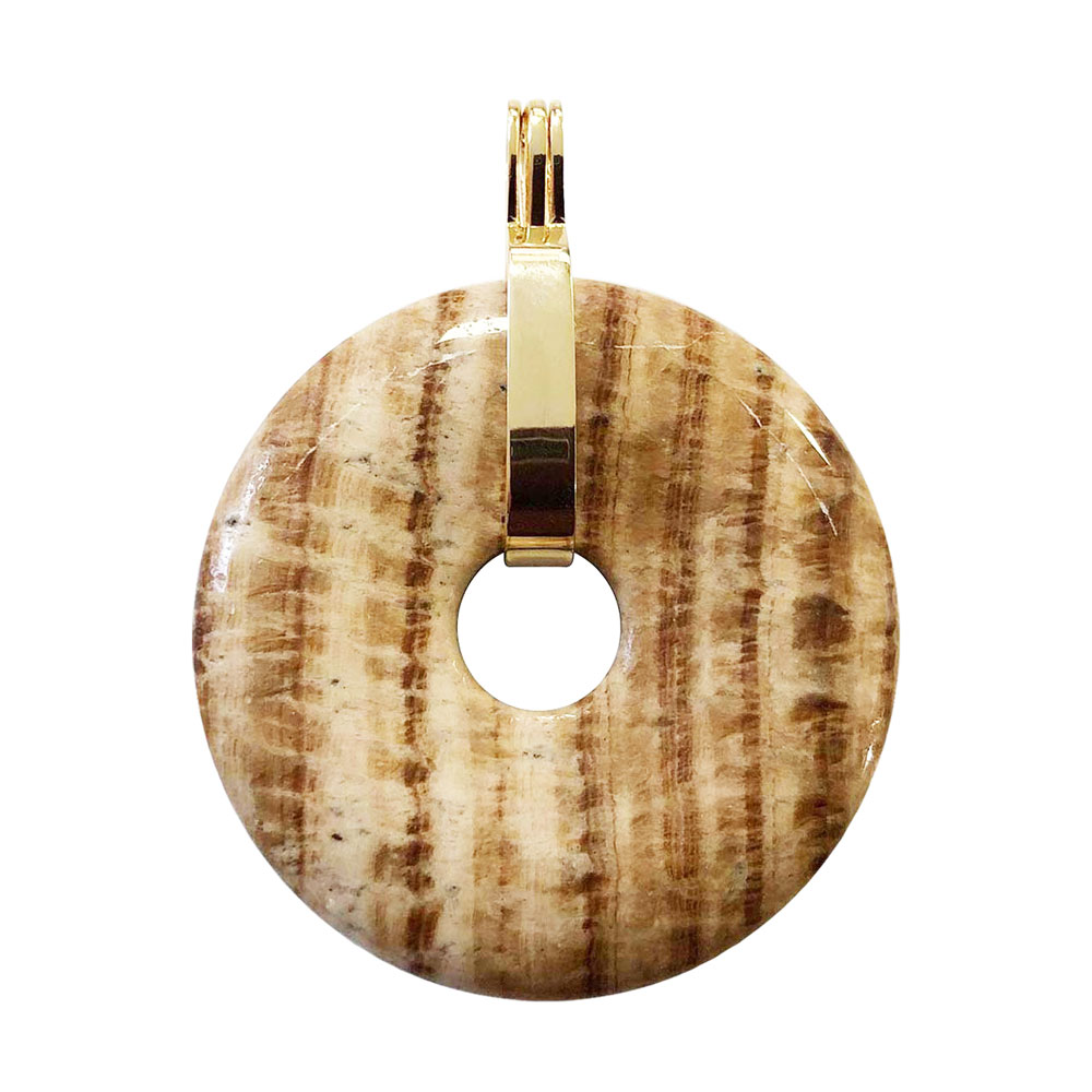 pendentif-aragonite-marron-pi-chinois-donut-support-universel-dore-40mm pendentif aragonite marron pi chinois
