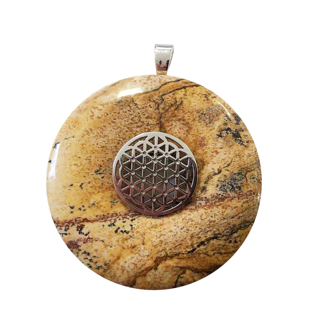 pendentif-jaspe-paysage-pi-chinois-donut-fleur-de-vie-40mm pendentif jaspe paysage pi chinois