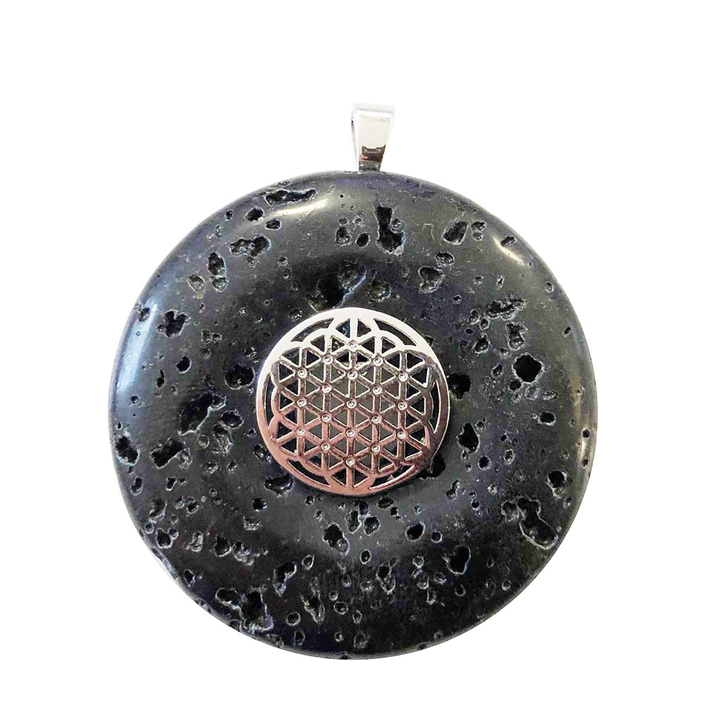 pendentif-pierre-de-lave-pi-chinois-donut-fleur-de-vie-40mm pendentif pierre de lave pi chinois