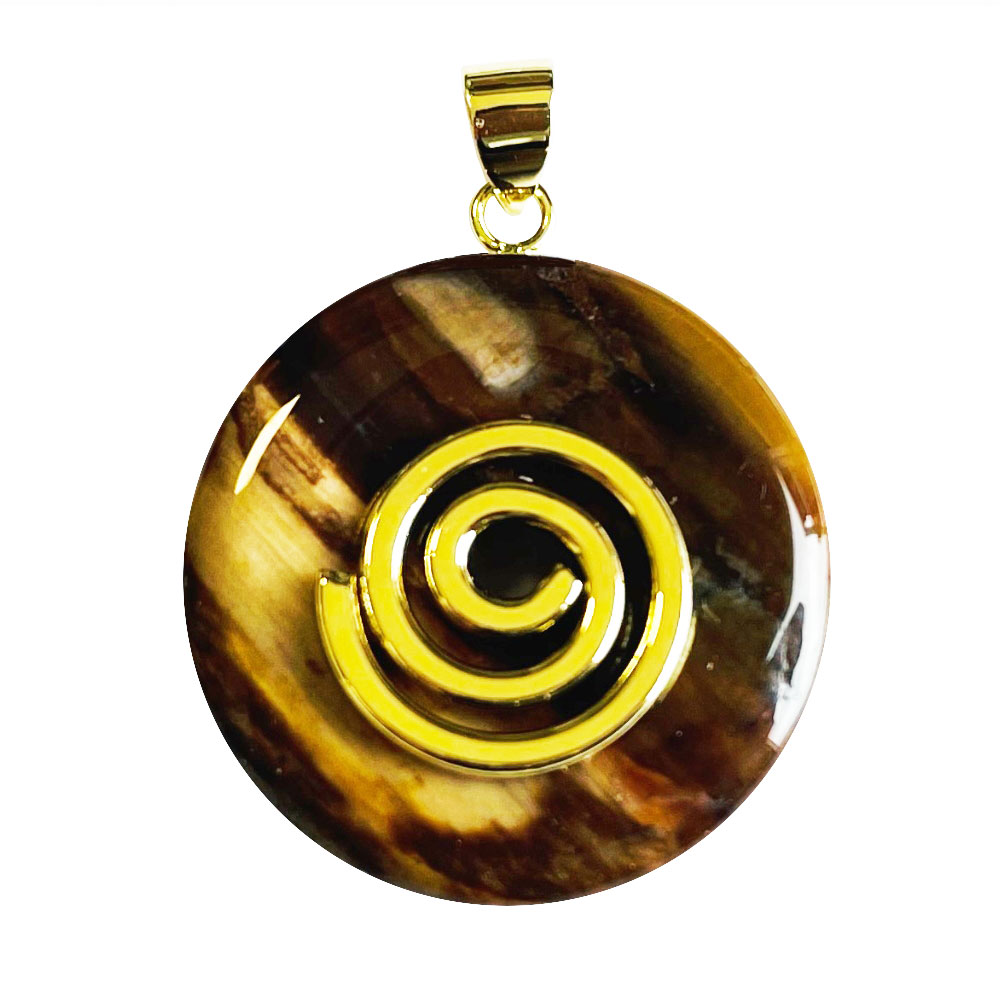 pendentif-pi-chinois-donut-bois-petrifie-spirale-doree-30mm Pendentif Bois pétrifié - PI chinois ou Donut