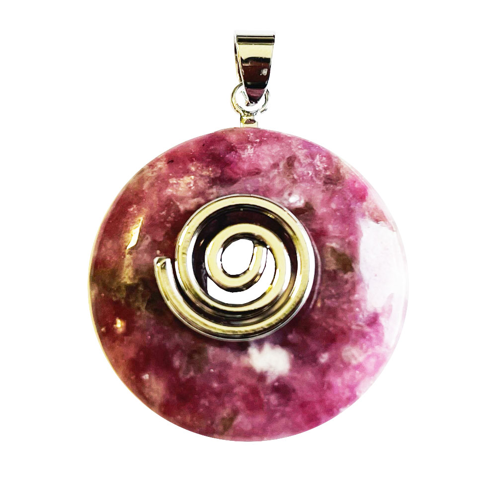 pendentif-pi-chinois-donut-lepidolite-spirale-argentee-30mm Pendentif Lépidolite - PI chinois ou Donut