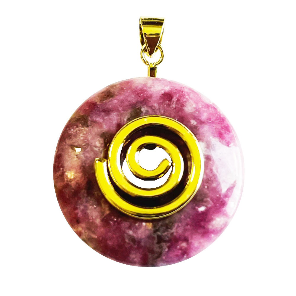pendentif-pi-chinois-donut-lepidolite-spirale-doree-30mm Pendentif Lépidolite - PI chinois ou Donut