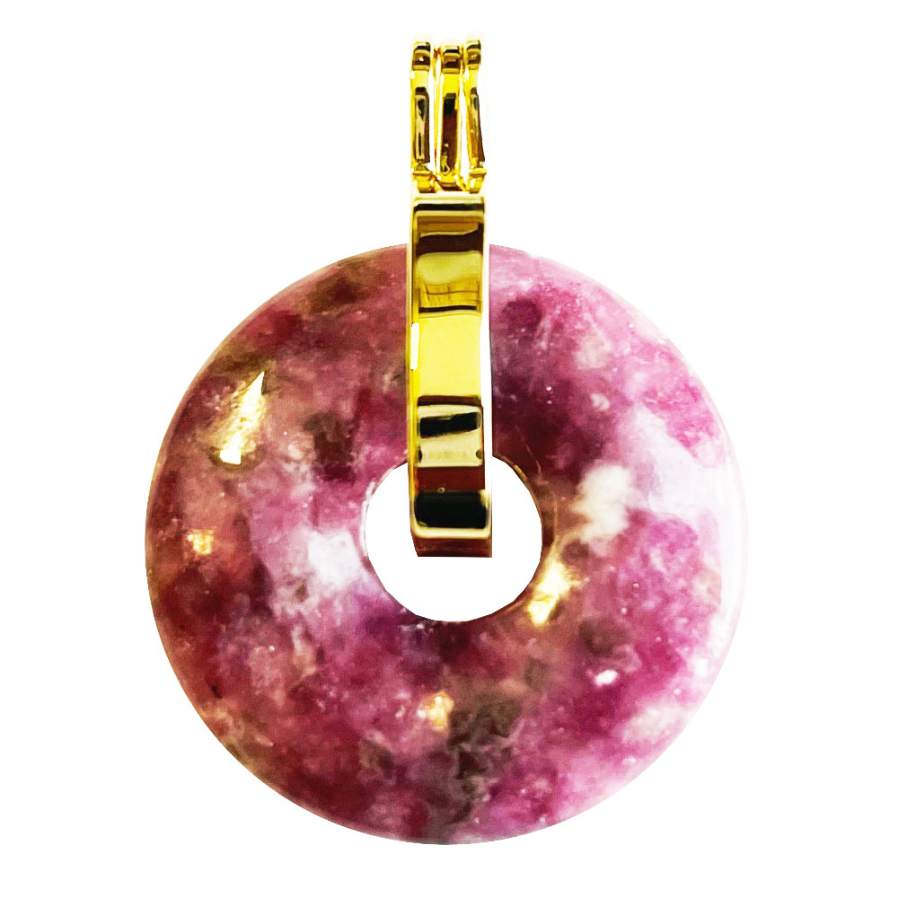 pendentif-pi-chinois-donut-lepidolite-support-universel-dore-30mm Pendentif Lépidolite - PI chinois ou Donut