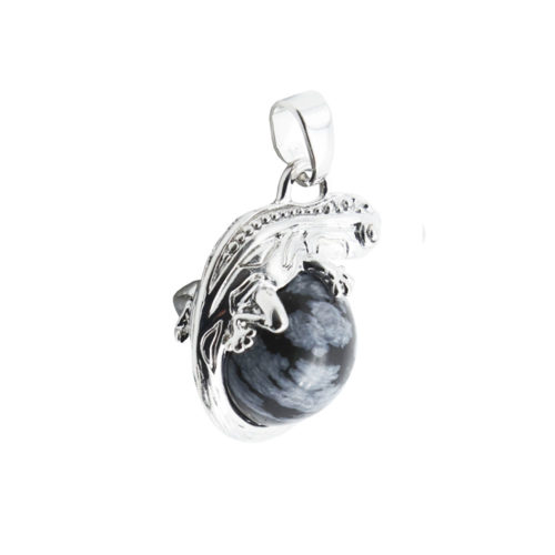 pendentif obsidienne neige lezard