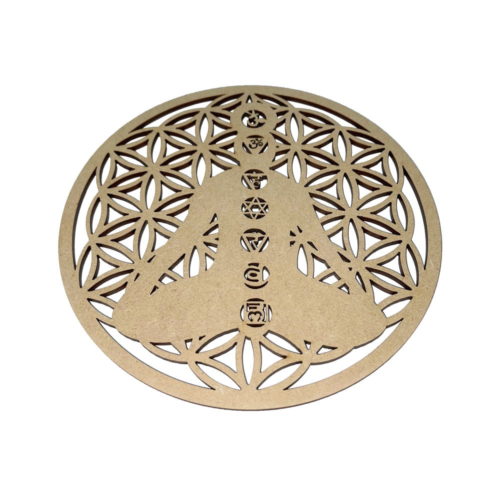Plaque de rechargement Fleur de Vie 7 Chakras - Bois sculpté