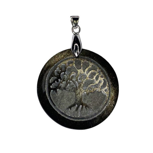 pendentif obsidienne dorée arbre
