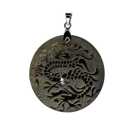 pendentif obsidienne dorée dragon