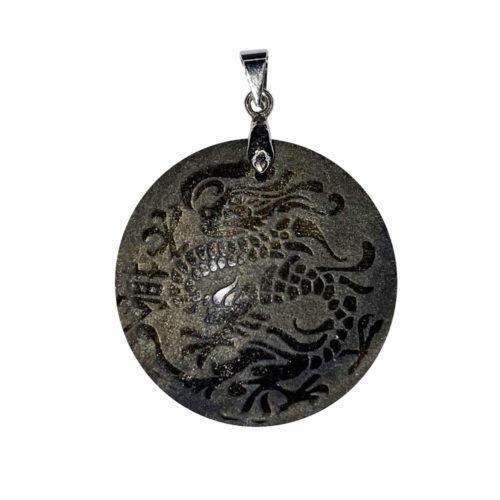 pendentif obsidienne dorée dragon