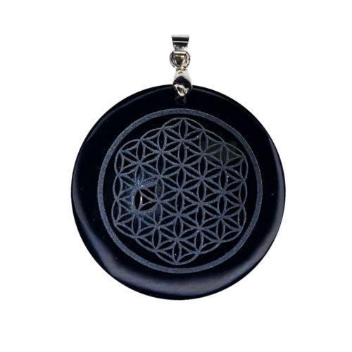 pendentif obsidienne noire fleur