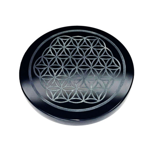 plaque obsidienne noire fleur