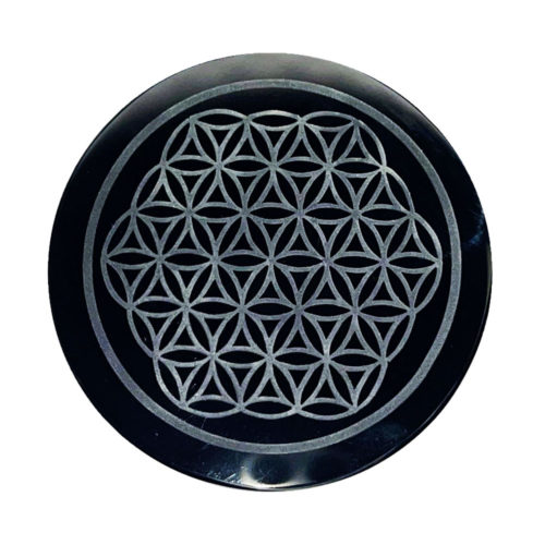 plaque obsidienne noire fleur