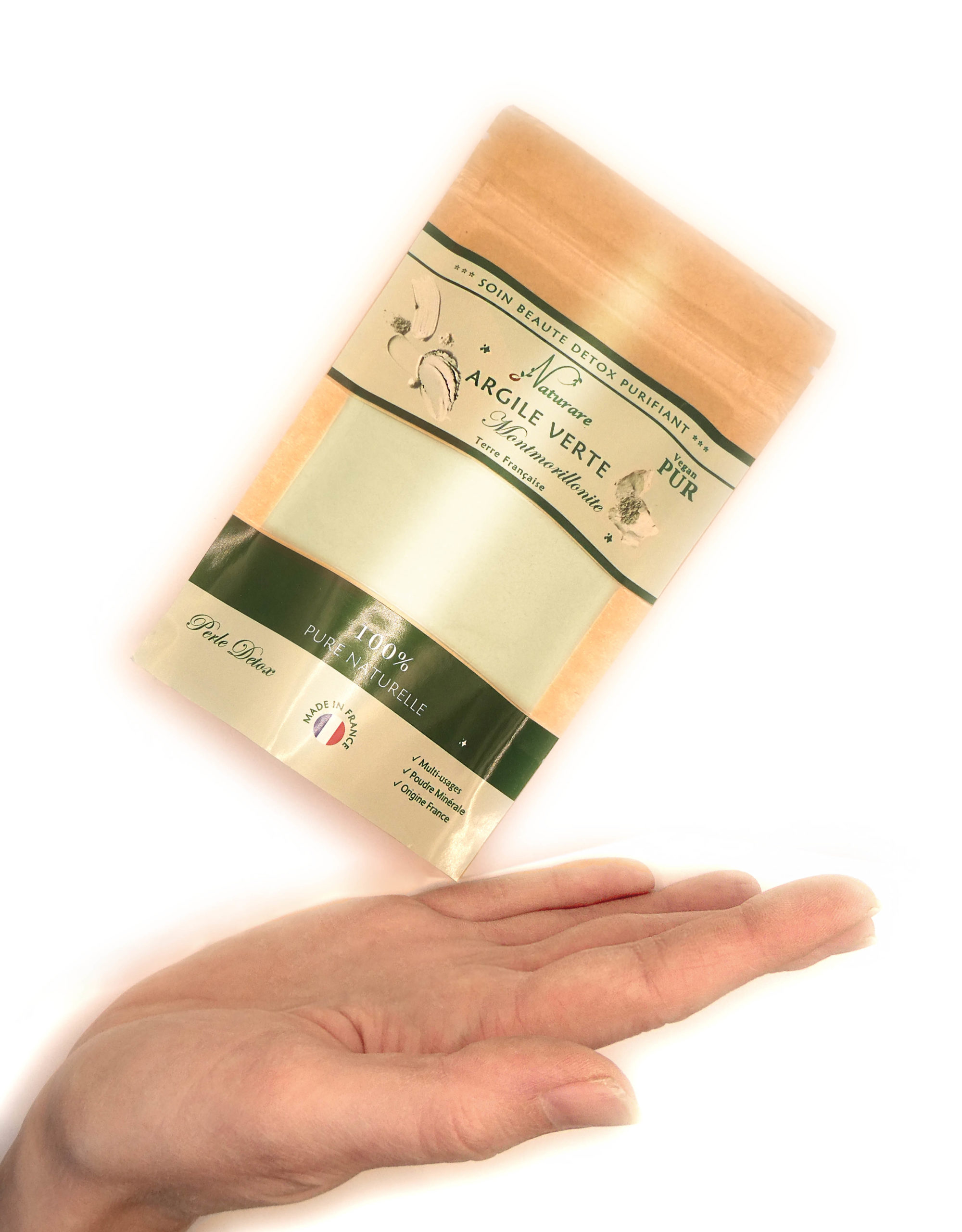 Sac Poudre Argile verte main